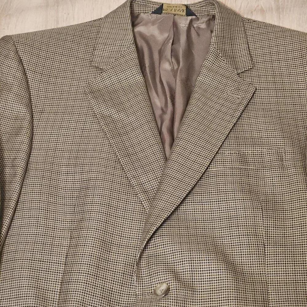 Jos A Bank Gordon Wool Silk Brown Houndstooth Blazer Sport Jacket Mens 42R